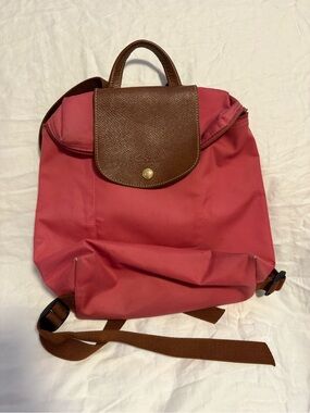 Longchamp Le Pillage Backpack, Pink With Brown Details. Adjustable Straps